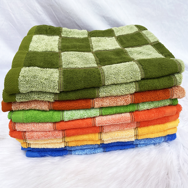 Khăn tắm cotton 100% hoạ tiết caro vuông sang trọng mềm mịn thấm hút cực tốt không xổ lông KT(50x100)