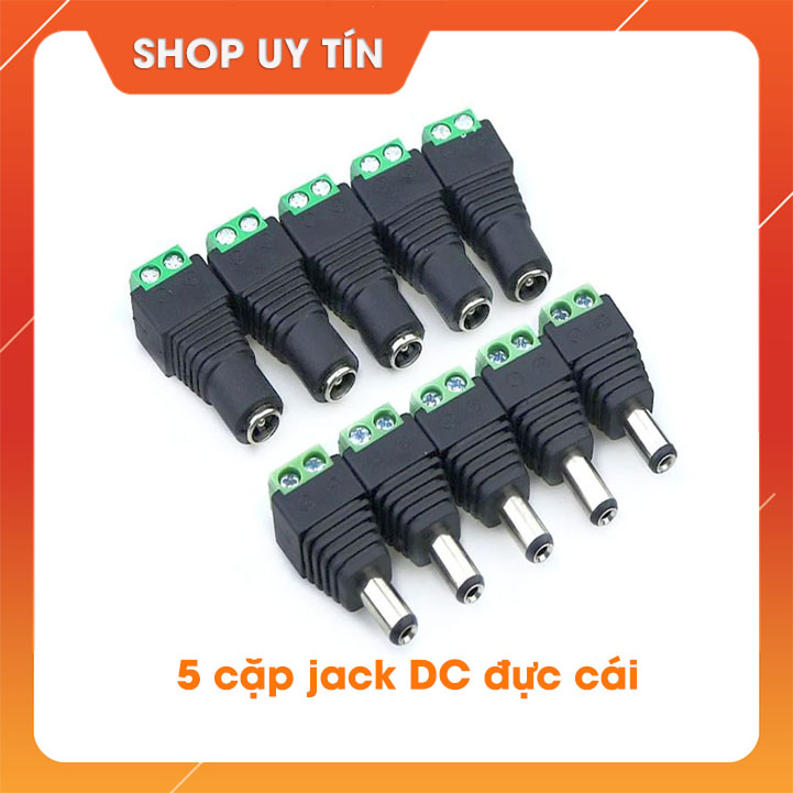 5 Cặp Đầu Jack Nối Nguồn DC Đực Cái Dùng Trong Lắp Đặt Camera Giám Sát, Công Suất Tải Tốc Đa 45W, Chất Liệu Vỏ PVC Siêu Bền