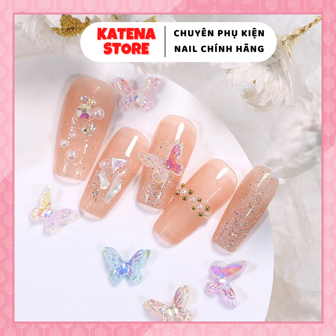 Set 2 cái - phụ kiện trang trí móng tay 3d hai cánh bướm aurora