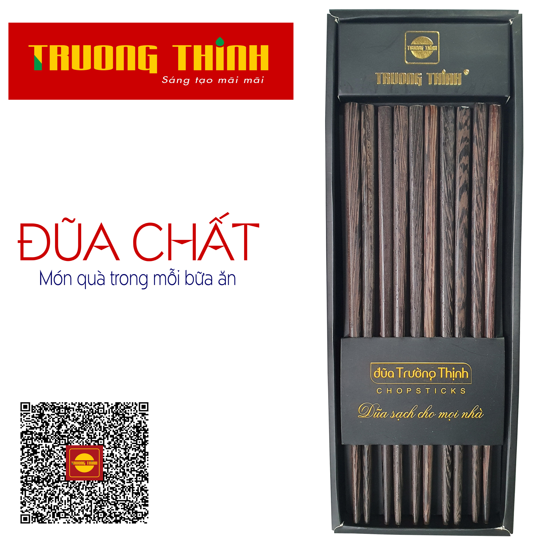 Đũa gỗ mun hoa đen cao cao cấp loại đặc biệt - hộp màu đen - 10 đôi vuông trơn