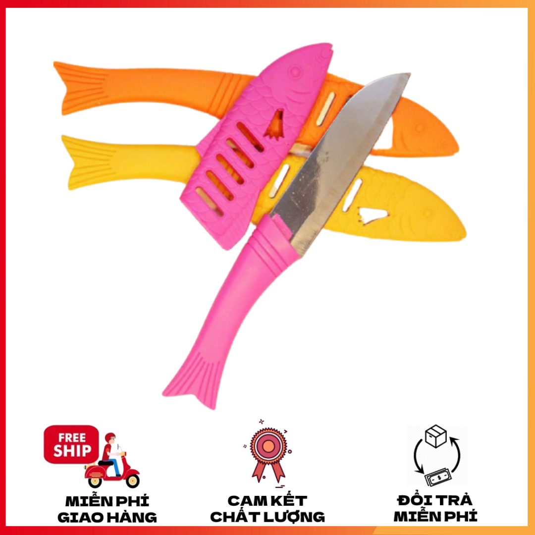 Dao gọt hoa quả inox có bọc bảo vệ hình con cá 19cm