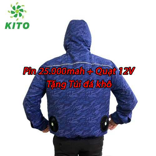 Áo điều hòa KITO chính hãng Nhật Bản,Áo có mũ - PIN 30.000MAH + QUẠT 12V ( Tặng túi đá khô )
