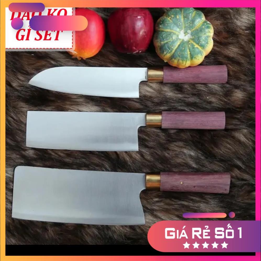 XẢ HÀNG Bộ Dao 3 Món Bằng Thép Trắng Không Gỉ Cao Cấp, Dao nhà bếp gồm 3 dao dùng chặt xương thái, lọc thịt tiện lợi trong nhà bếp