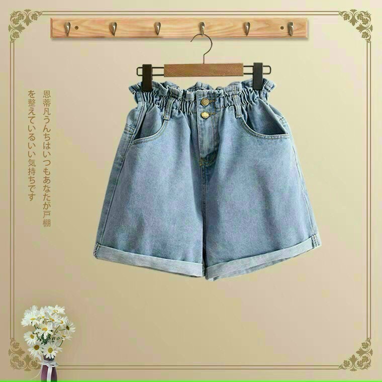 Quần đùi bò - Quần short jean cao cấp ống rộng lưng cao lưng thun cài nút siêu xinh chất lượng cao