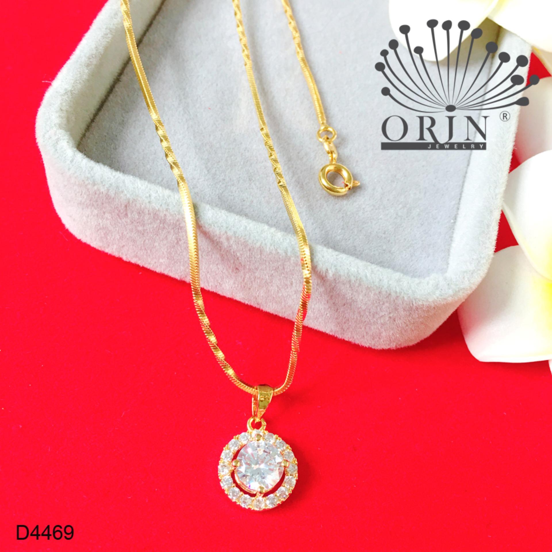 Dây chuyền mạ vàng 24k dạng mì xoắn mặt tròn viền đính đá thiết kế cao cấp Orin D4469 - Long Tien