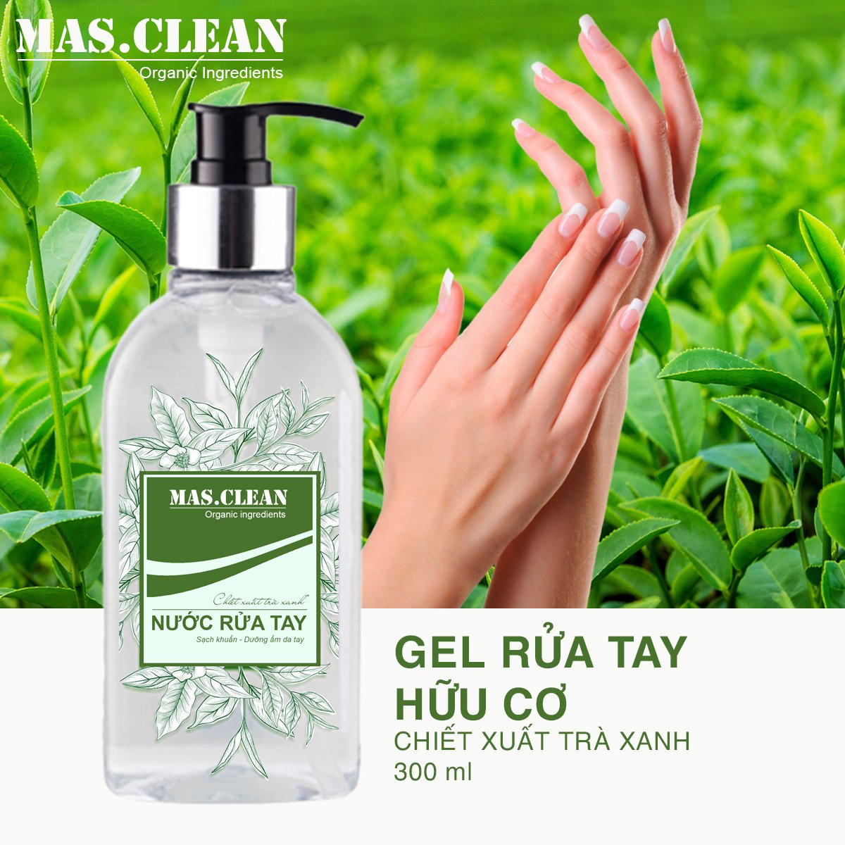 [HCM]Nước rửa tay hữu cơ diệt khuẩn MasClean - chai 300ml