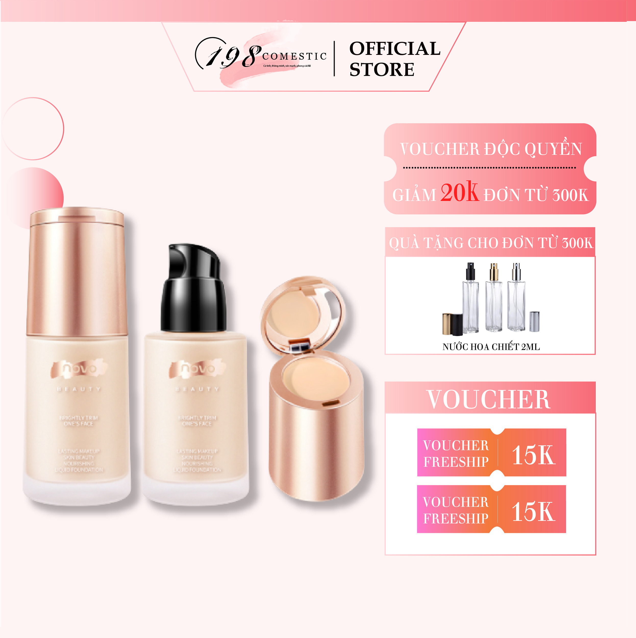 Kem nền trang điểm NOVO dưỡng dạng lỏng che khuyết điểm kết hợp dưỡng ẩm kiểm soát dầu