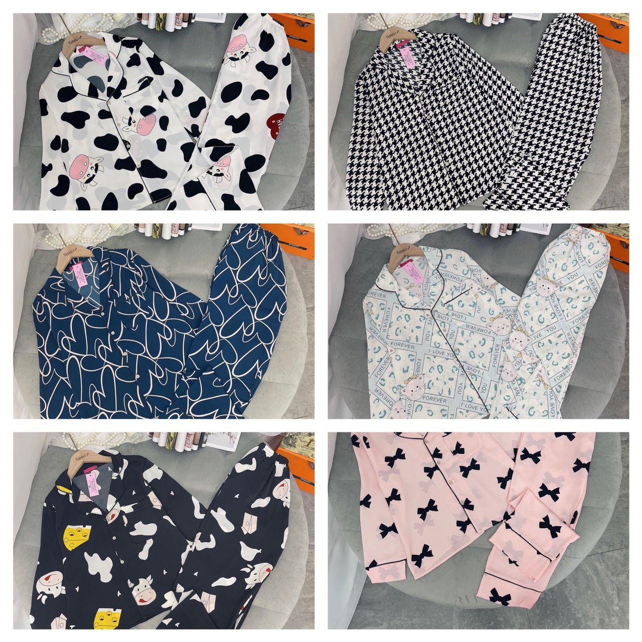 Bộ đồ Pijama lụa💖Bộ lụa thiết kế Quần Áo Dài tay Họa tiết chất liệu mát lịm [