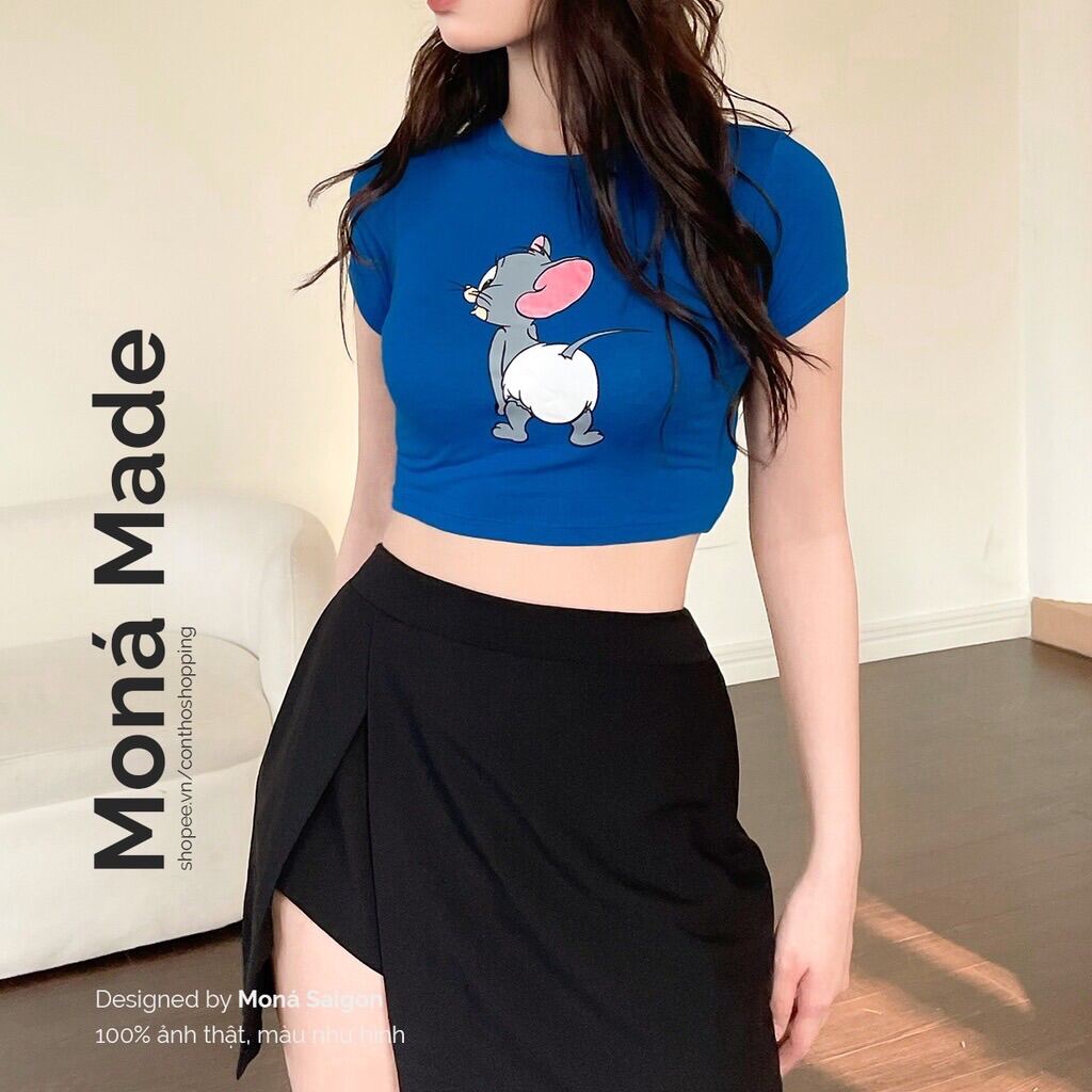 Moná - áo thun hoạ tiết cotton 4 chiều co giãn - jerry croptop