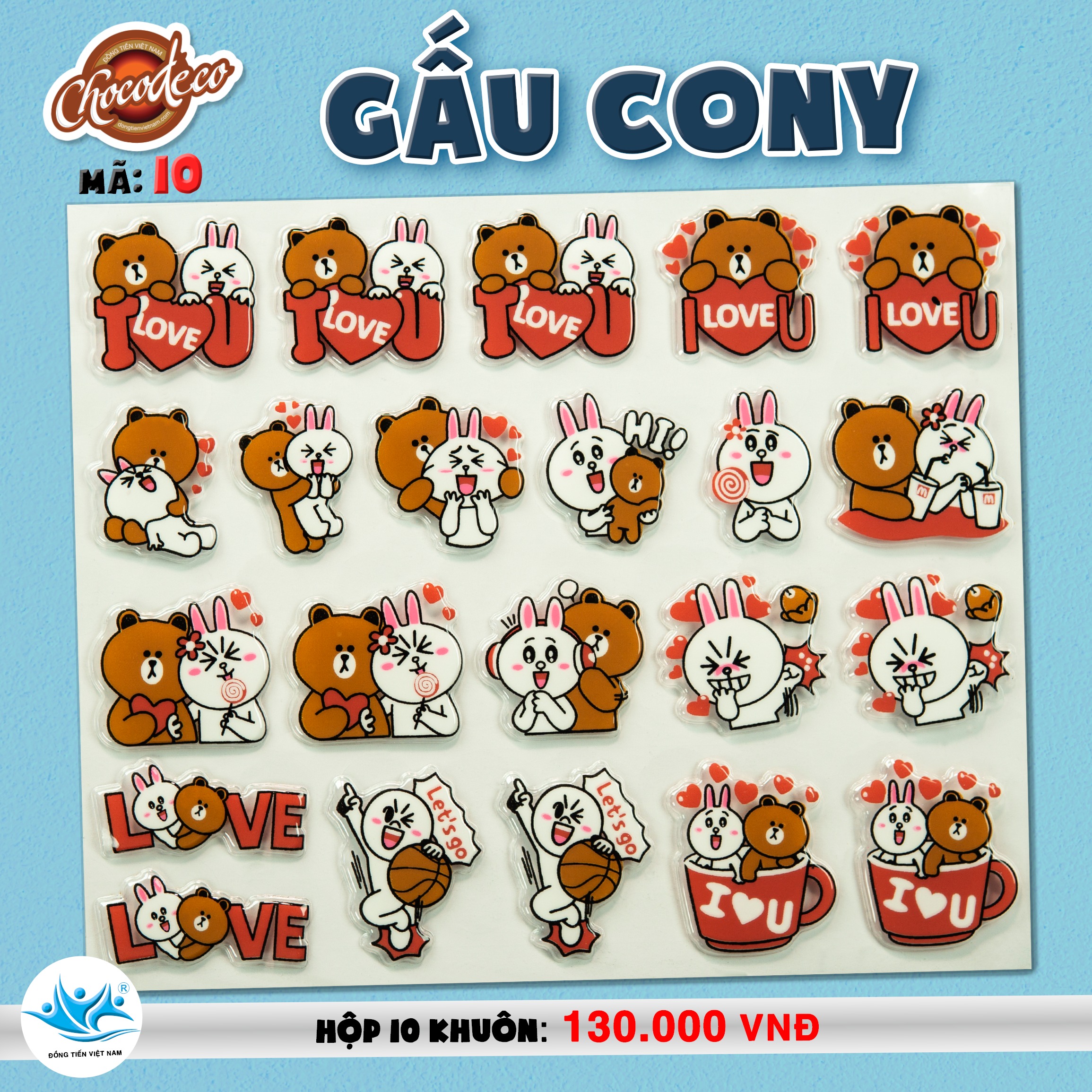 Khuôn CHOCO DECOR 10 Gấu Cony -khuôn socola trang trí bánh kem- Đồng Tiến Việt Nam