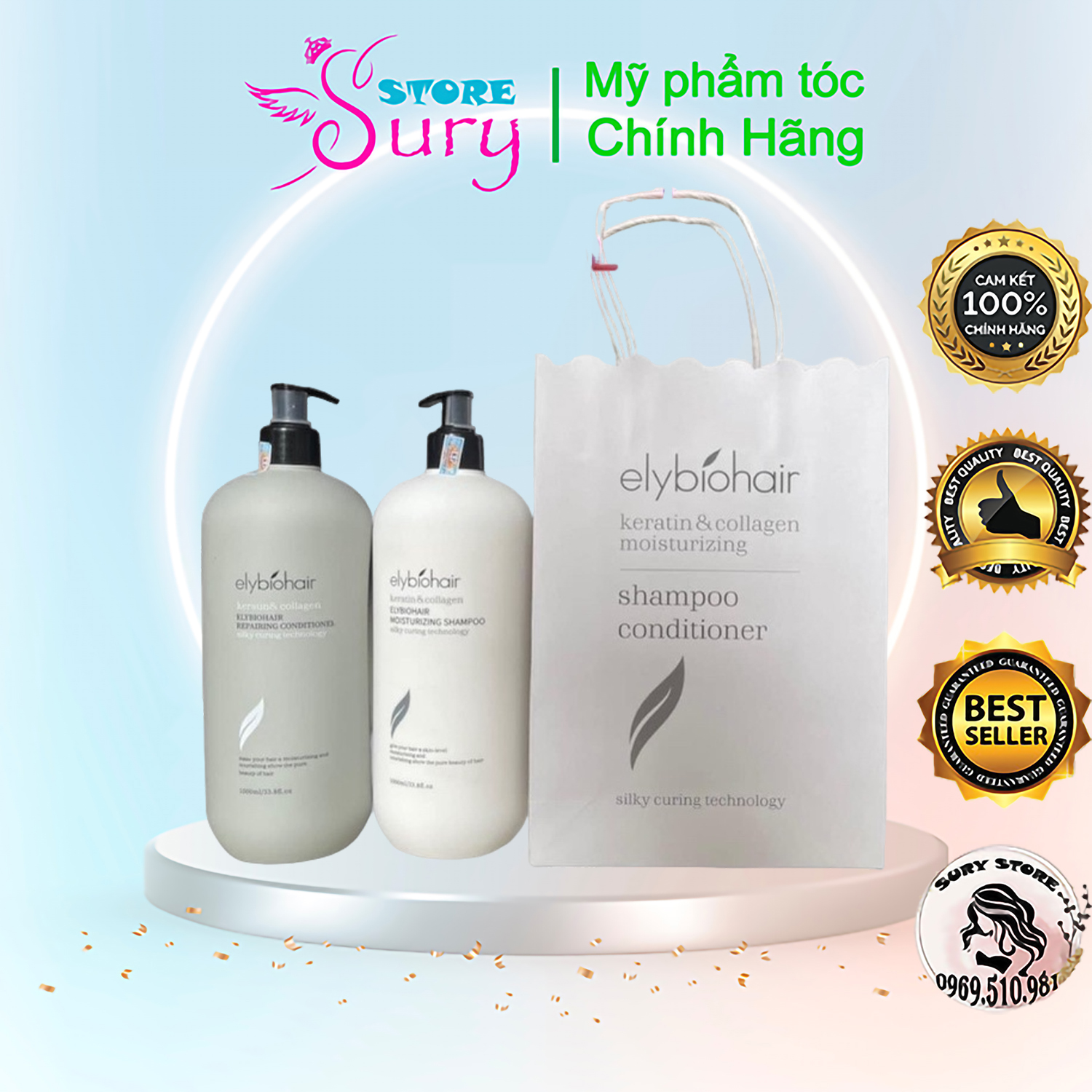 Cặp Dầu Gội Xả Elybiohair Collagen | Giảm Rụng Tóc, Nhanh mọc tóc. Phục Hồi Tóc Khô Xơ, Hư Tổn. Hàng Chính Hãng Sury Store