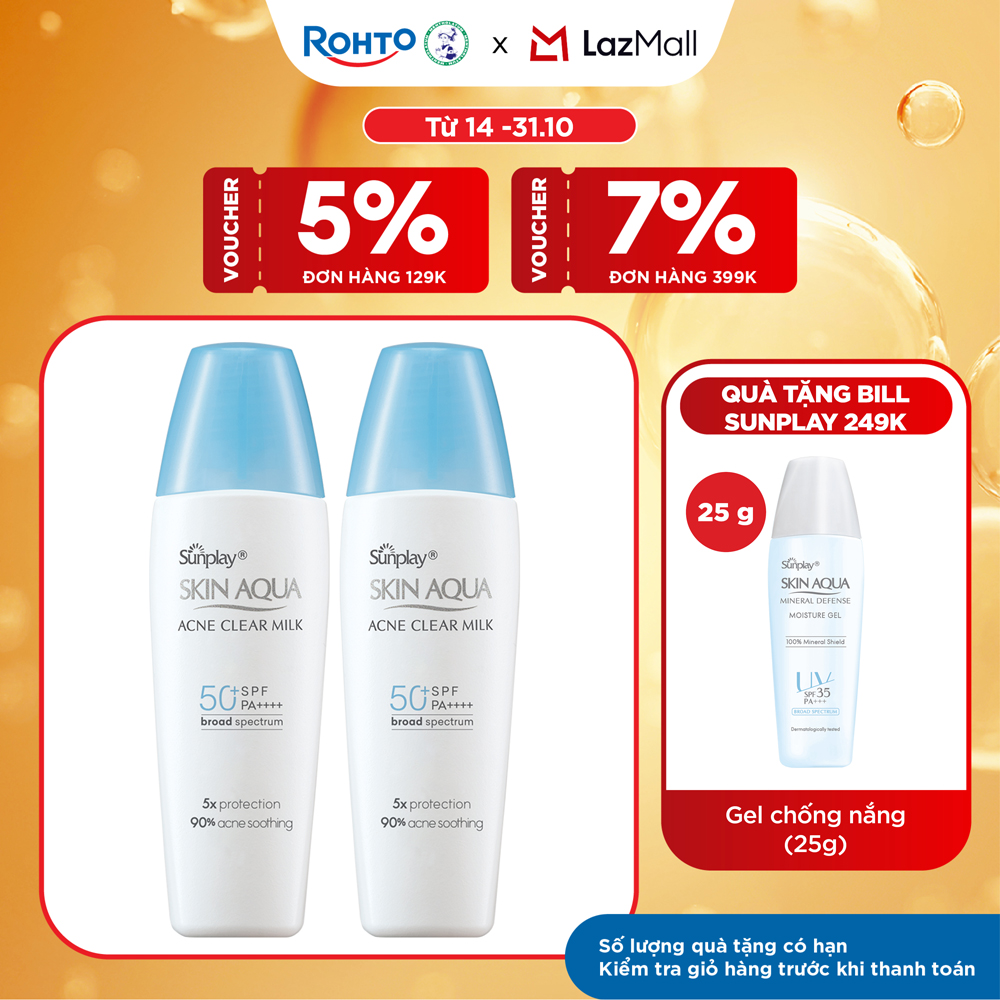 [VB] Bộ 2 Kem chống nắng Skin Aqua cho da mụn, dạng sữa dùng hàng ngày Sunplay Skin Aqua Acne Clear Eco Việt Nam SPF 50, PA++++ 25g