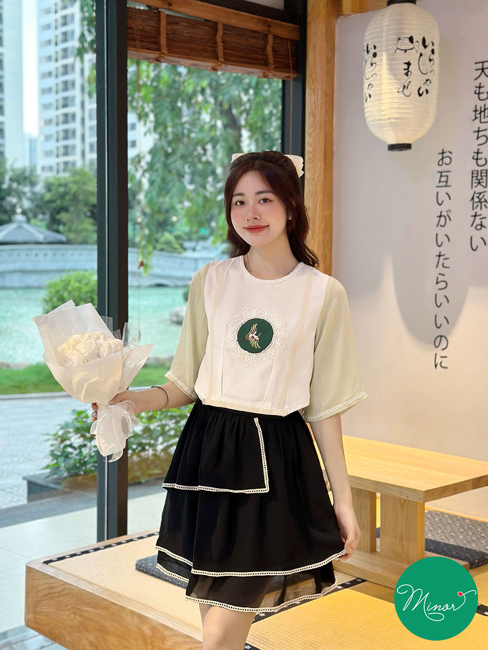 Quần váy kiểu màu đen 3 tầng