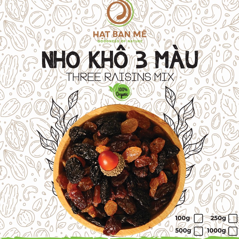 Nho chi lê mix 3 màu, nho đen, nho nâu, nho vàng - hạt ban mê food
