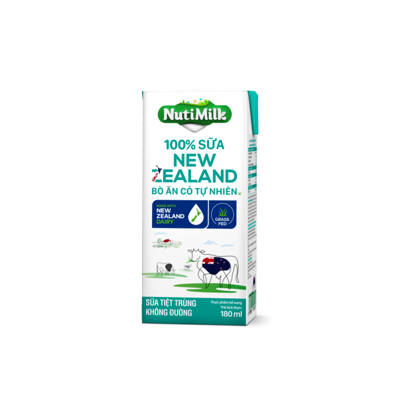 NutiMilk 100% Sữa New Zealand Bò ăn cỏ tự nhiên Không đường 180ml NZSKD180AZ - Thương Hiệu NUTIFOOD -THỜI TRANG GIÁ TỐT 89