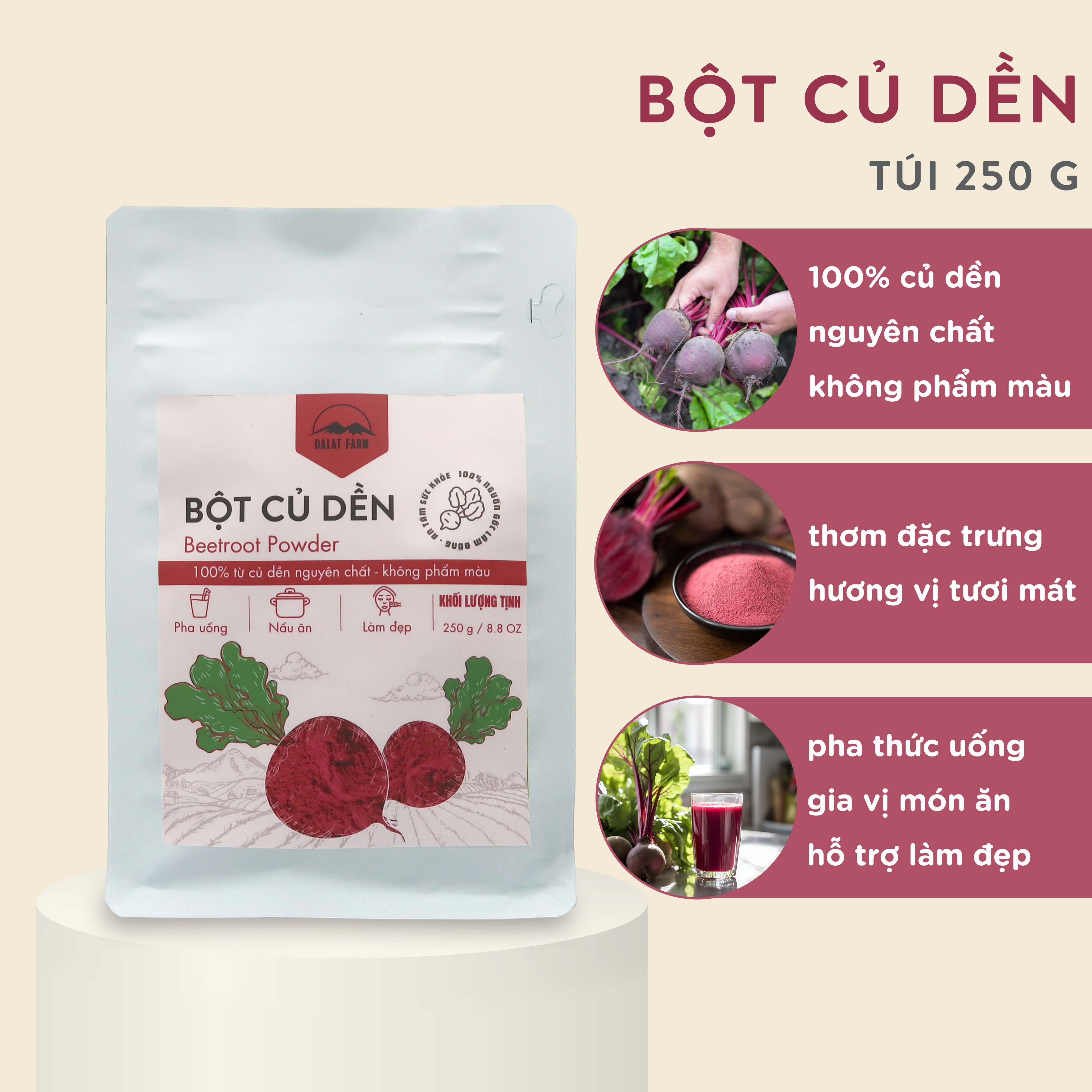 Bột củ dền dalat farm - túi 250gr