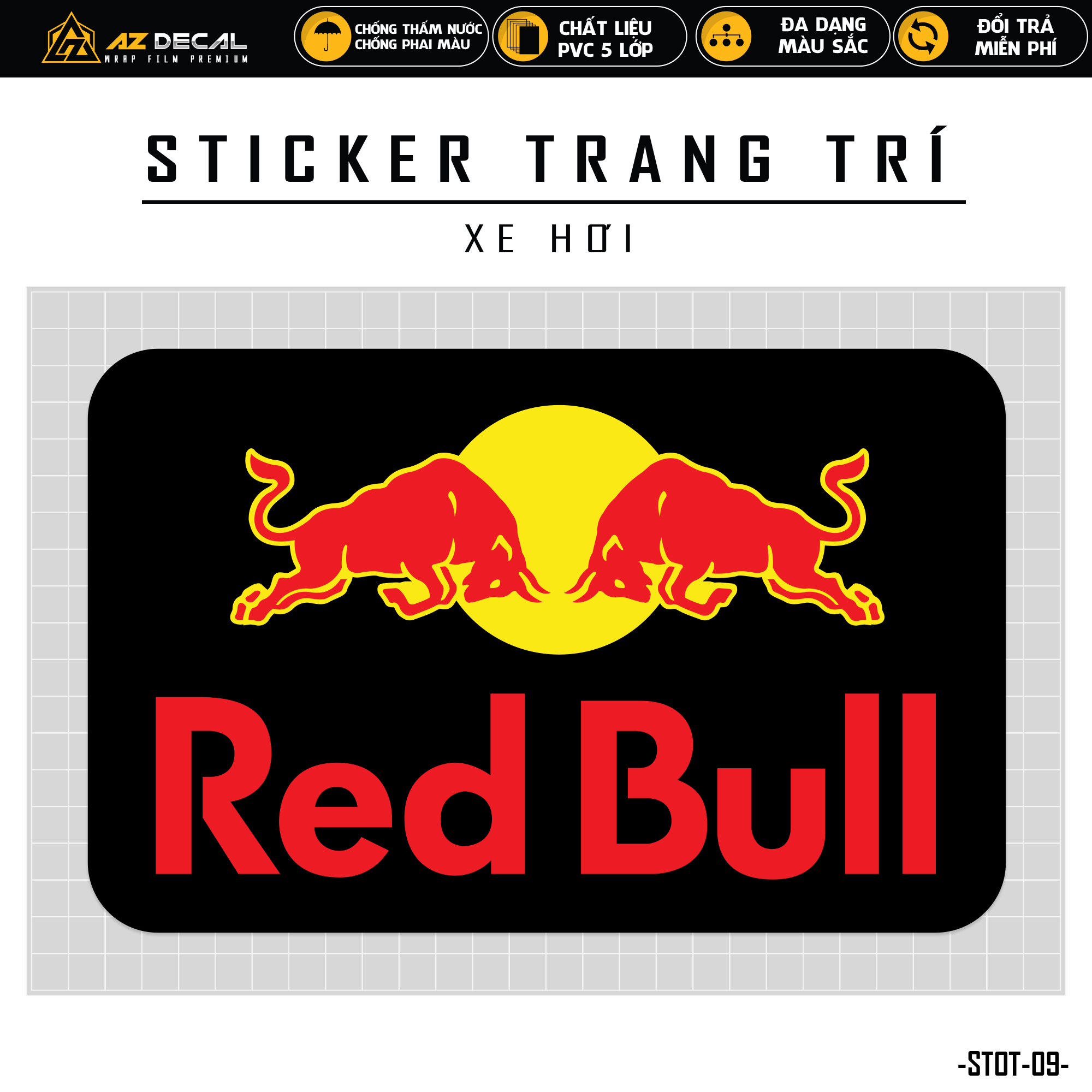  Tem Dán Xe Ô Tô Thiết Kế Red Bull | STOT-09 | Sticker Oto Xe Hơi Dán Sườn Kính Lái Cửa Xe Cản Sau... Chống Nước Bền Đẹp - Azdecal 