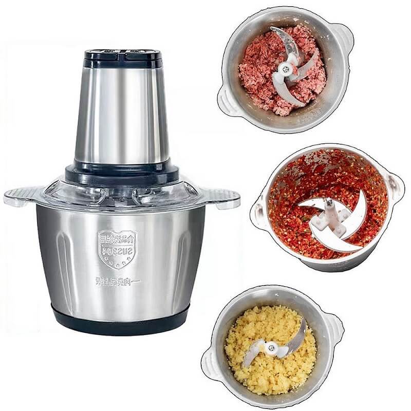 Máy xay thịt đa năng cối inox 304 2l công suất 250w, 4 lưỡi, cối xay thực phẩm đa năng