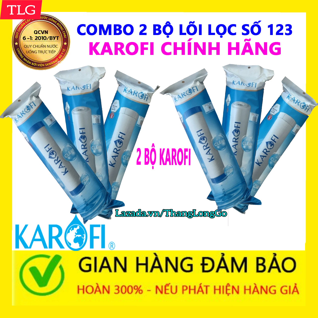 COMBO 2 BỘ LÕI LỌC NƯỚC KAROFI SỐ 123  GỒM 02 SỐ 1 02 SỐ 2 02 SỐ 3