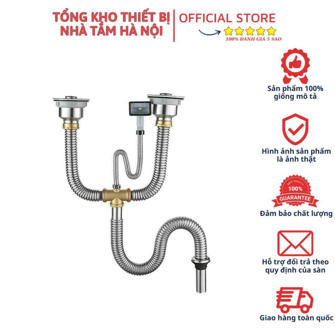 Bộ ống xã bồn chậu rửa chén đôi 2 hộc
