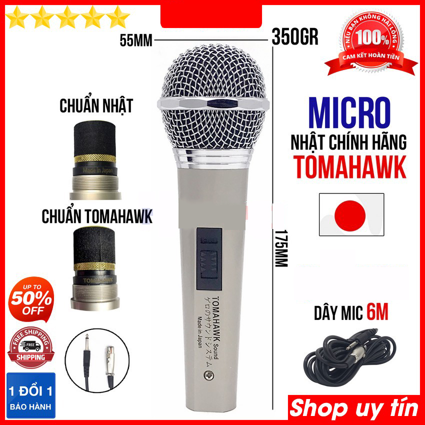 Micro Có Dây Chính Hãng, Xịn, Hay Nhất, Giá Rẻ Giảm 50% - Micro Có Dây Tomahawk -  Thiết Kế Bắt Mắt, Sang Trọng - Chất Âm Nhẹ, Siêu Sáng - Bắt Âm Nhạy, Chống Hú, Chống Nhiễu Tốt - Có Chất Lượng Âm Thanh Cực Tốt, Dây Dài 6m, BH 12T