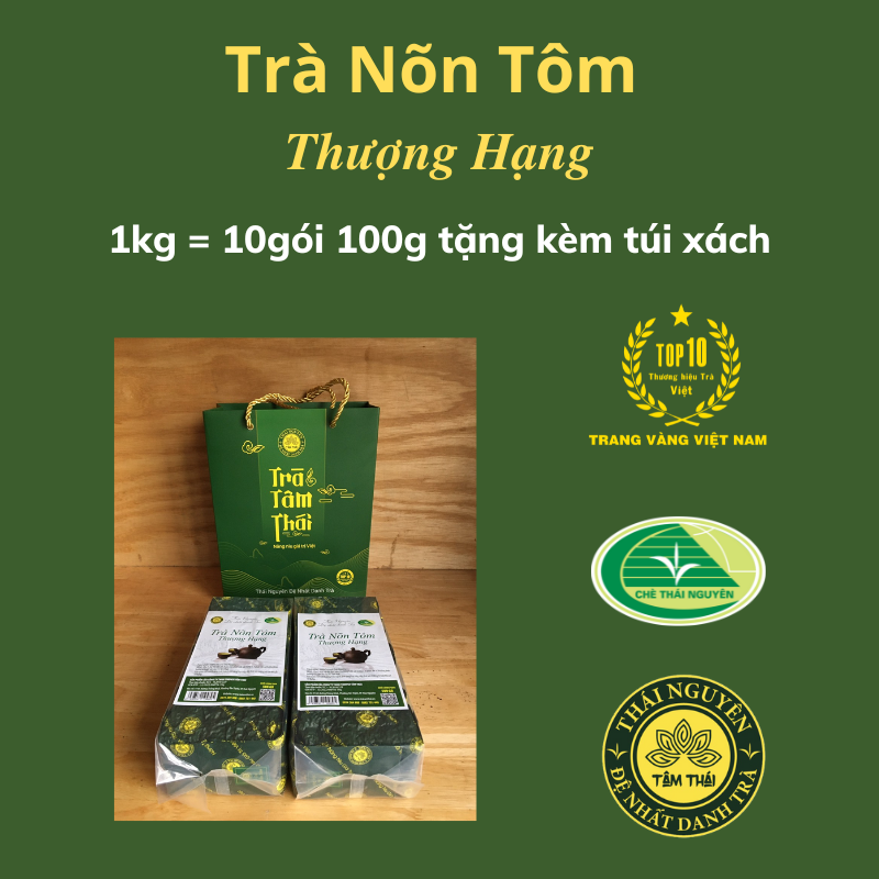 Trà thái nguyên nõn tôm thượng hạng 1kg + 1 túi xách trà tâm thái trà nõn tôm tân cương thái nguyên 10 gói 100g