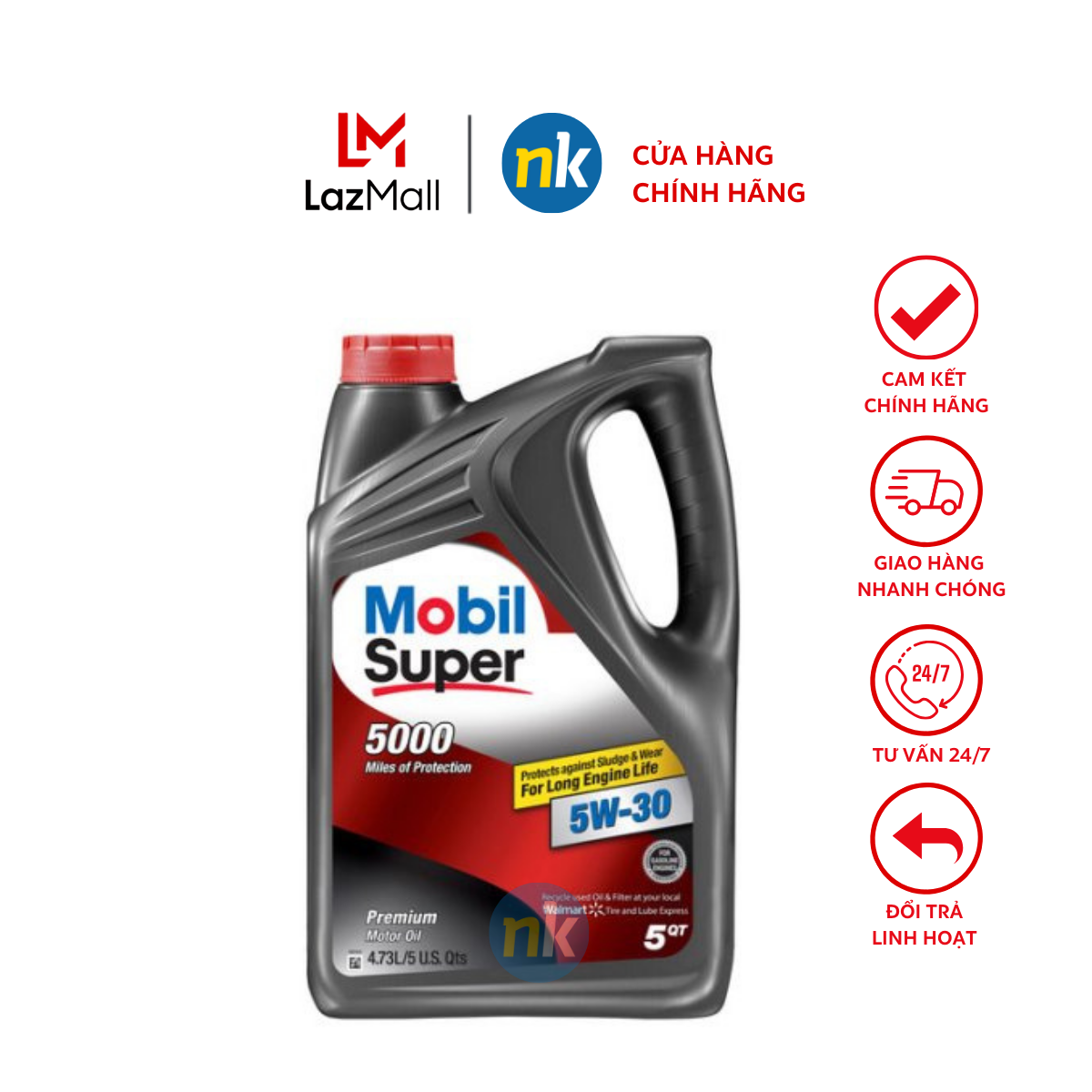 Nhớt ô tô cao cấp Mobil Super 5000 5W30 4.73l API SN - NHẬP KHẨU USA