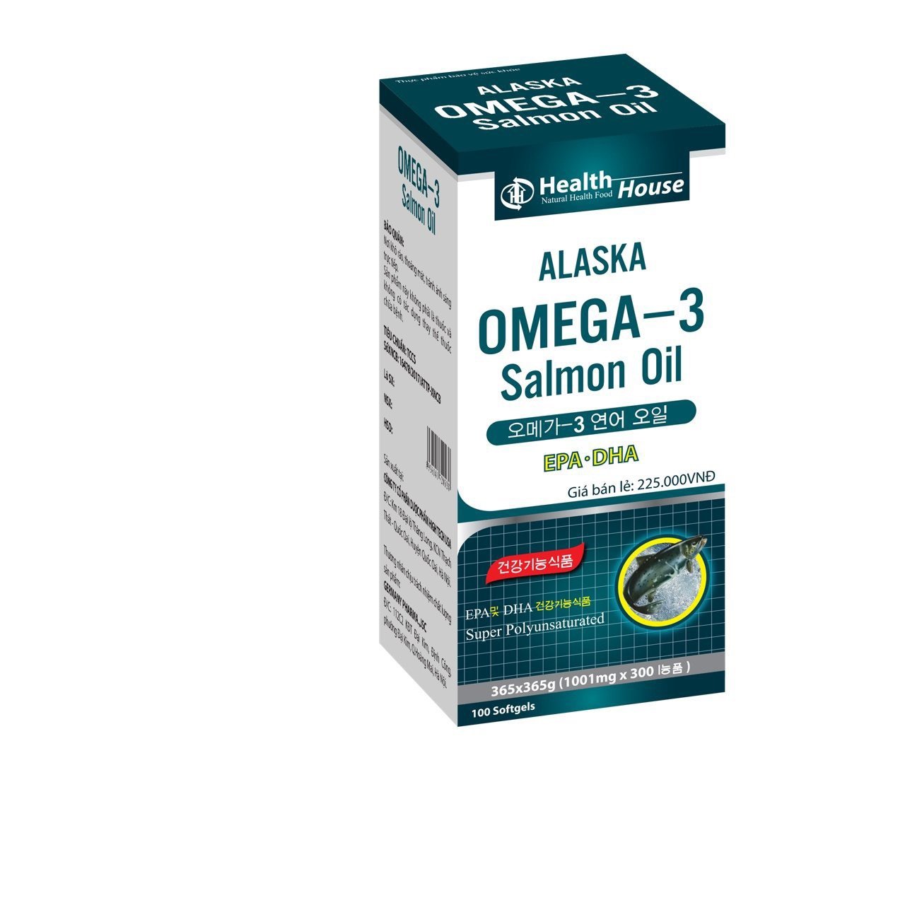 Viên Dầu Cá Alaska Omega 3 Salmon Oil  Bổ Não, Sáng Mắt, Khỏe Mạnh Tim Mạch, Tăng Cường Trí Nhớ - Hộp 100 Viên Thành Phần Dầu Cá 1000mg, EPA 180mg, DHA 120mg