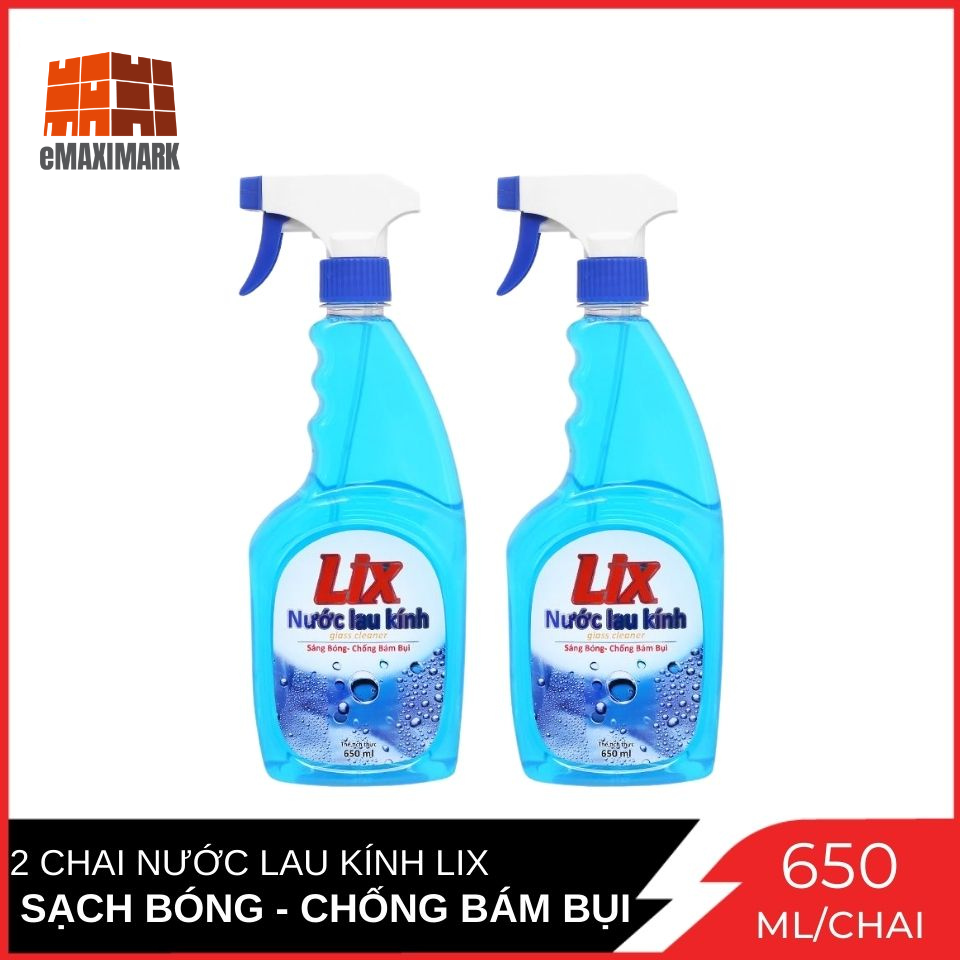 Combo 2 Chai Nước lau kính Lix hương thơm tươi mát chai 650ml x2