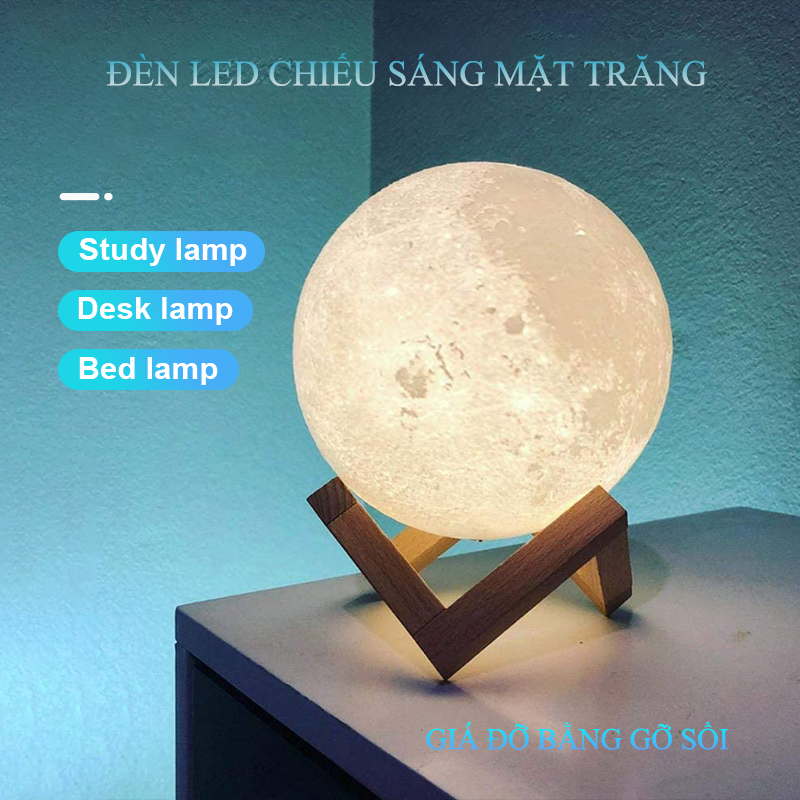 Đèn ngủ LED hình mặt trăng 3D trang trí nội thất độc đáo,led trang trí phòng ngủ, tặng kèm đế gỗ, kích thước 8 cm có quả tặng bí mật