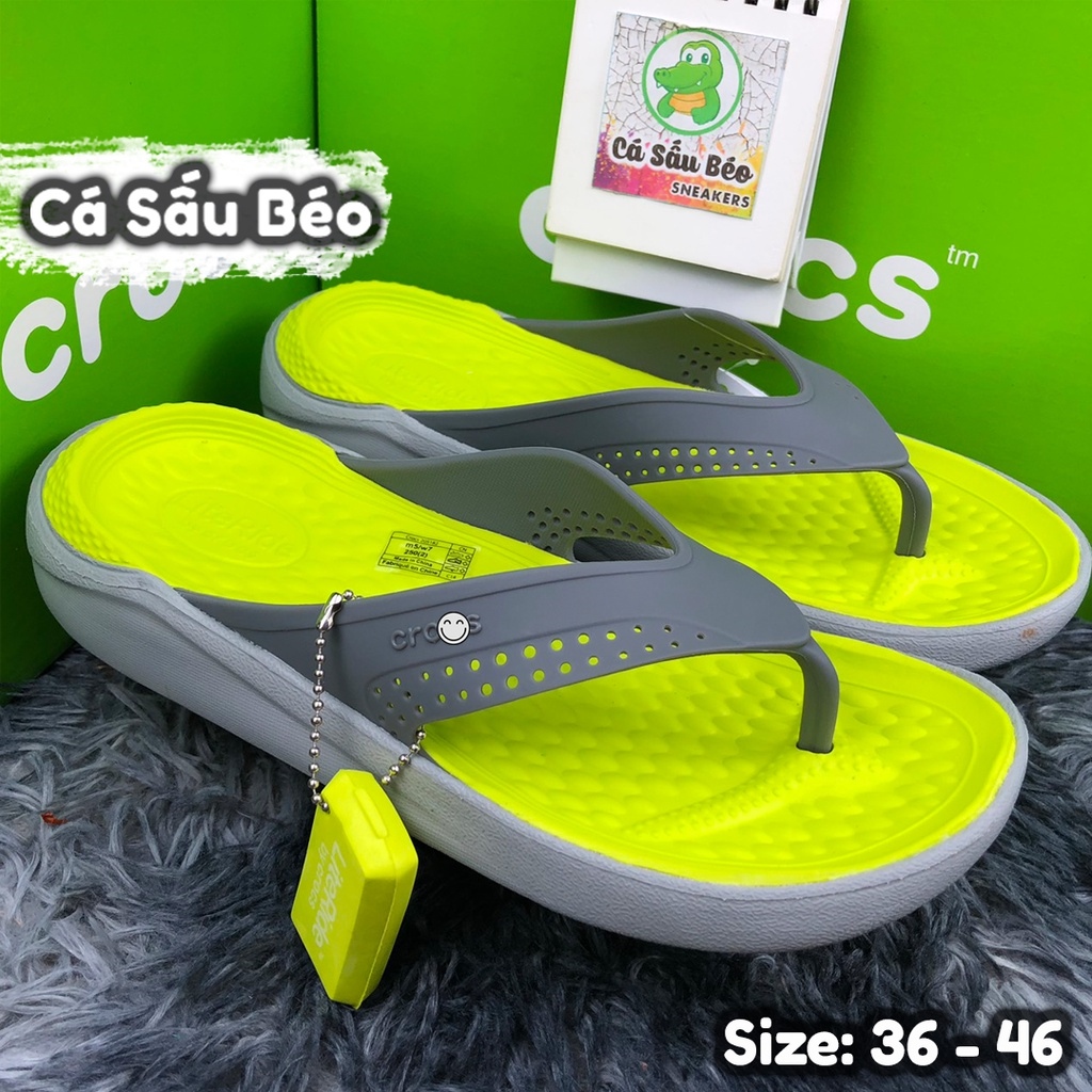 ♟  Dép xỏ ngón Cross Literide Nam Nữ Màu Xám Xanh Chuối siêu êm full tag và túi xịn