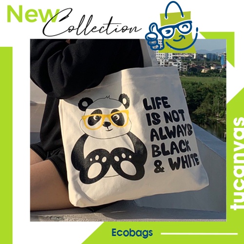 Túi tote vải canvas in hình gấu panda ngộ nghĩnh rẻ đẹp phong cách Hàn Quốc TUCANVAS TCV34.1