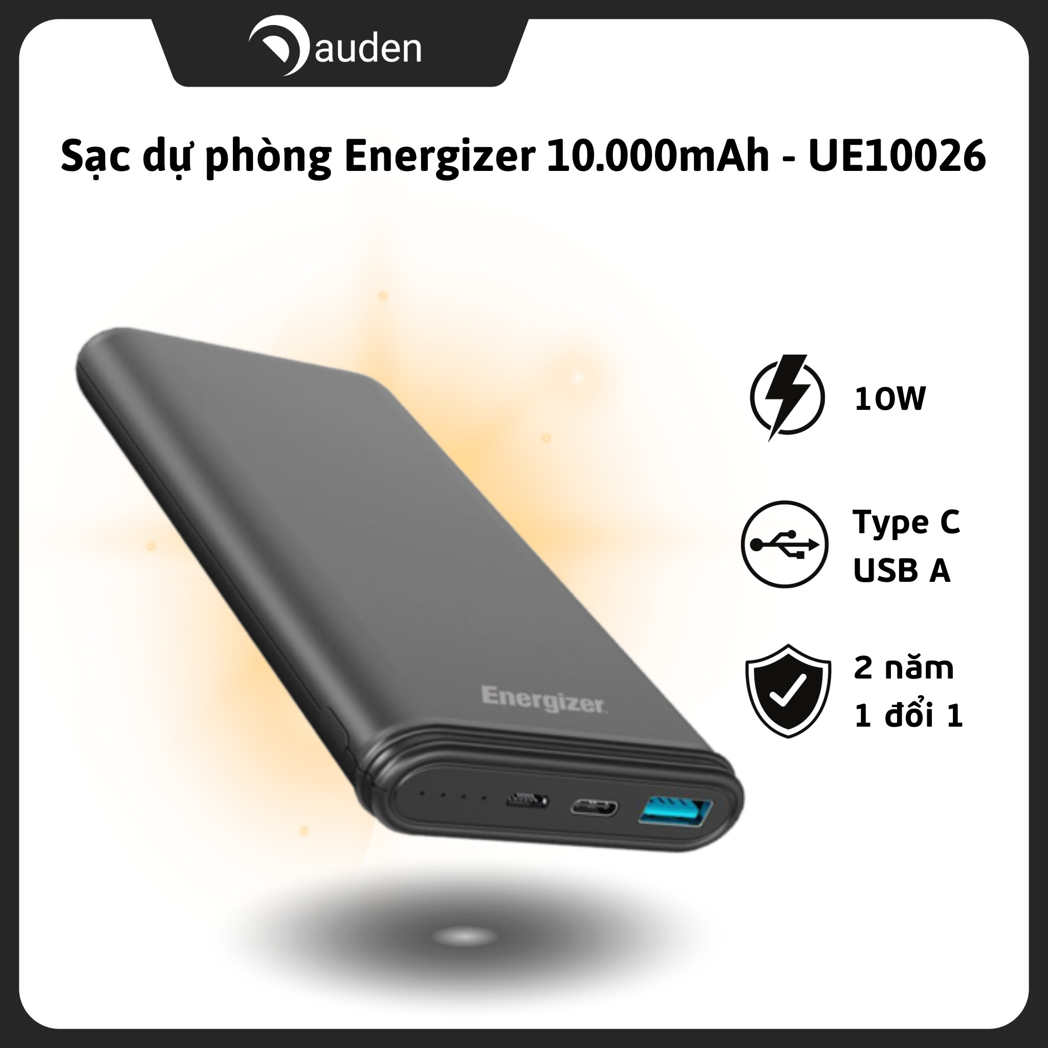 Sạc dự phòng Energizer UE10026 10,000mAh - Bảo hành chính hãng 2 năm - Dâu Đen Store