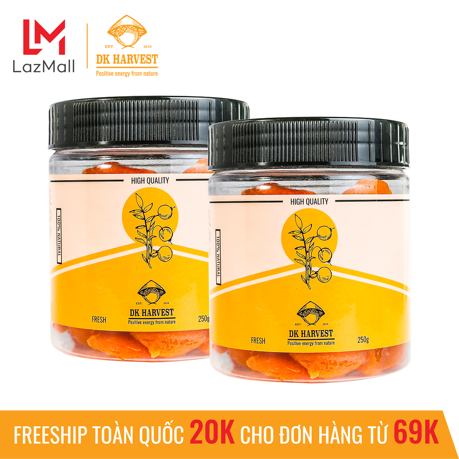 COMBO SIÊU TIẾT KIỆM - 2 Hũ Mơ Vàng Sấy Dẻo DK Harvest nhập khẩu chính hãng - 500g ( 250g/ 1 hũ)