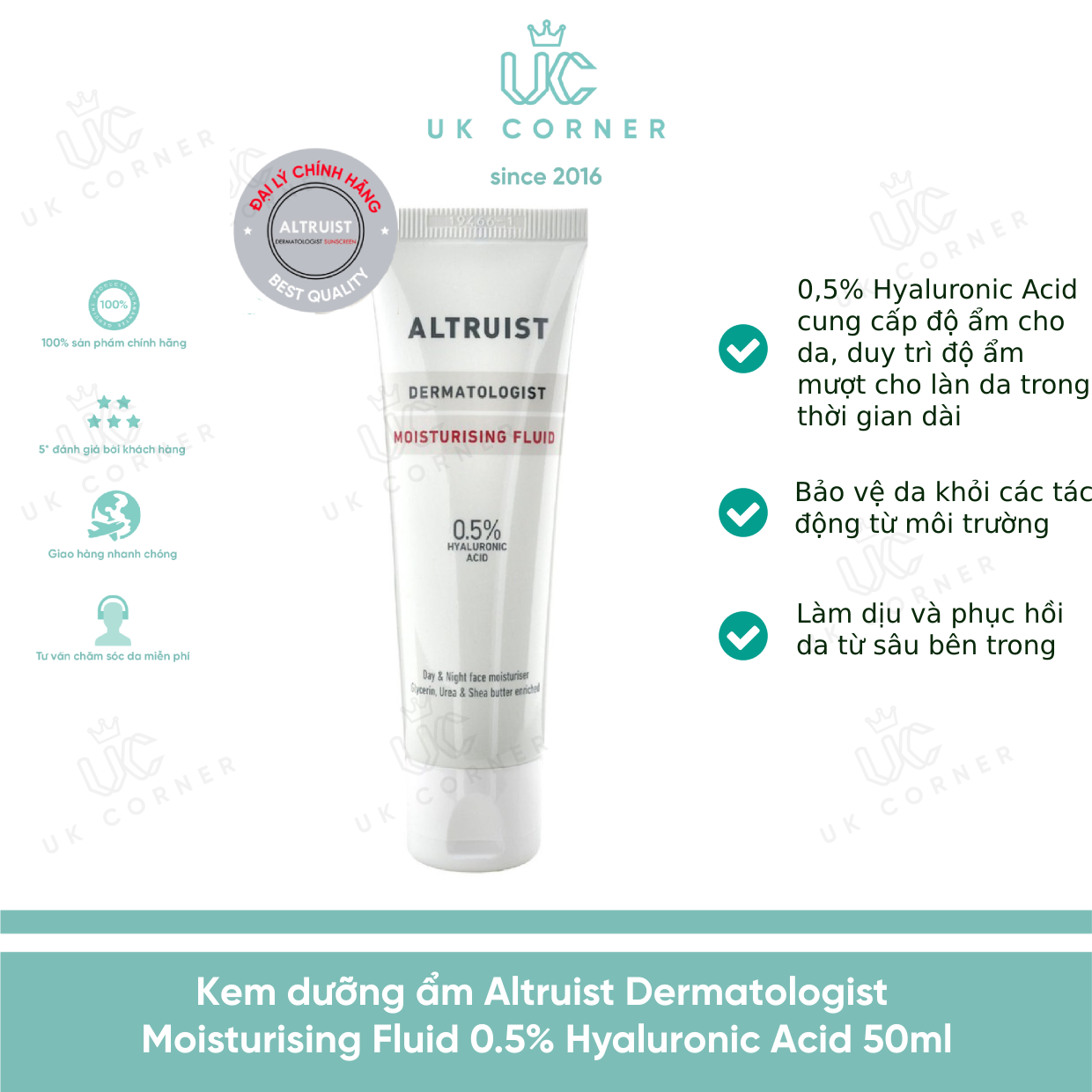 Kem dưỡng ẩm Altruist Dermatologist Moisturising Fluid 0.5% Hyaluronic Acid 50ml (date 12/23 thanh lí)