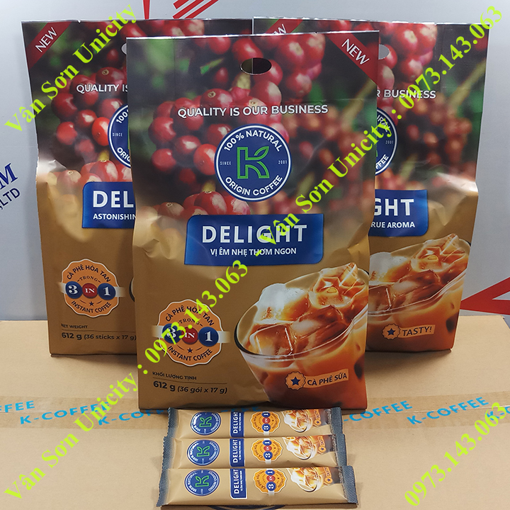 03 bịch Cà phê sữa K Delight Phúc Sinh 612g (36 gói dài x 17g)