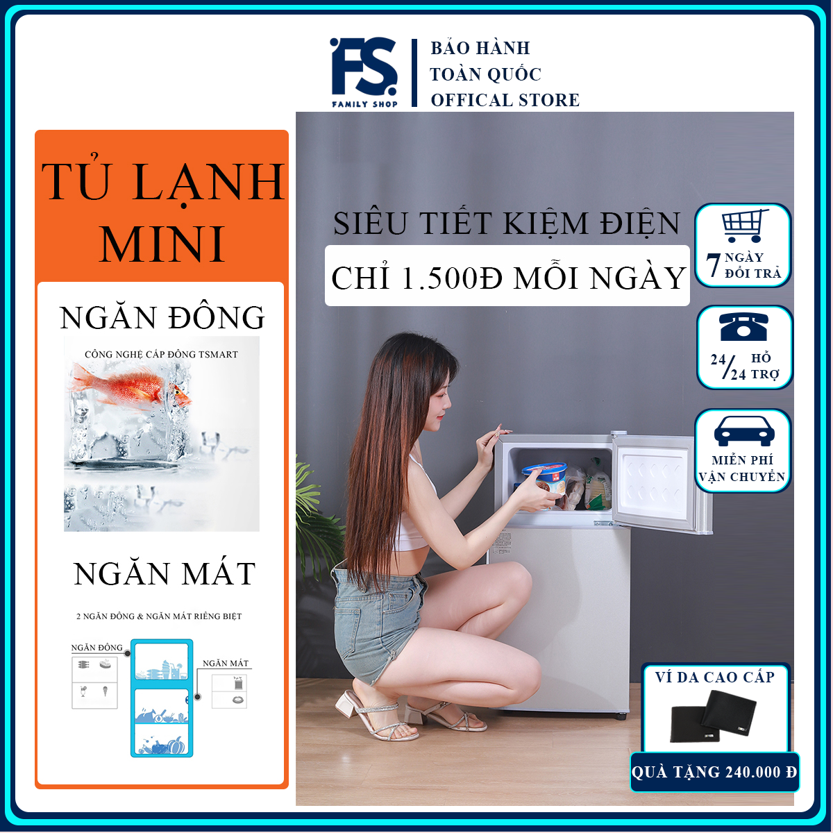  Tủ lạnh mini 42L ngăn đá riêng biệt nhỏ gọn làm lạnh nhanh siêu tiết kiệm điện phù hợp học sinh sinh viên. BẢO HÀNH 2 NĂM 