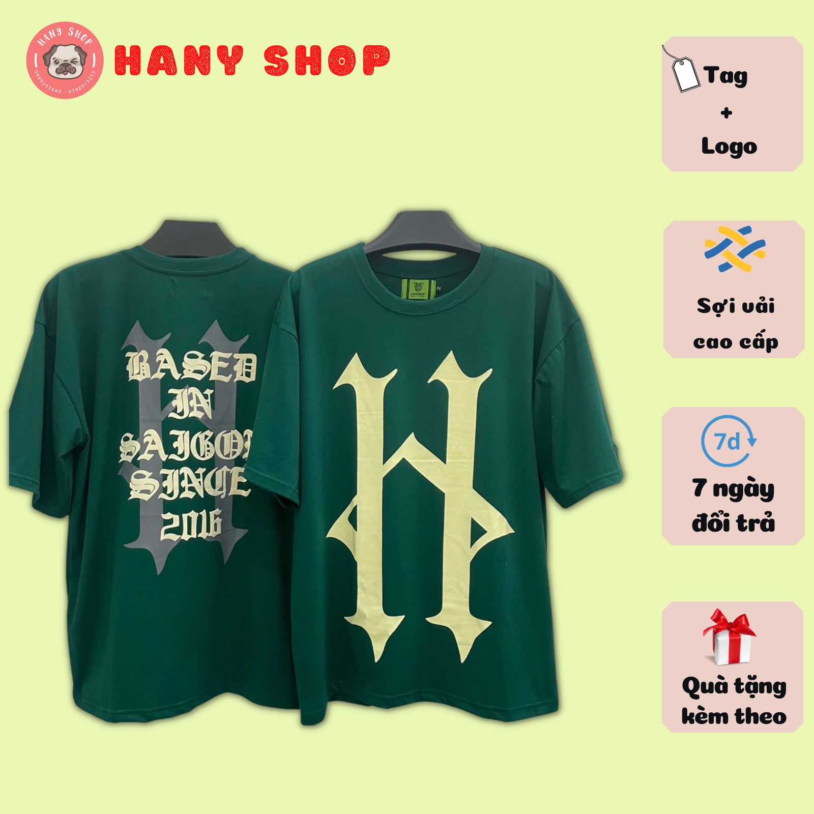 Áo thun Hades Alternative Tee màu xanh unisex nam nữ form rộng tay lỡ vải cotton dày mịn full tag Hany Shop AL222