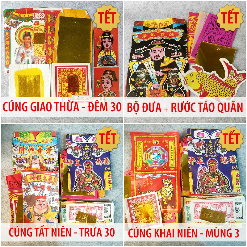Combo giấy cúng tết - cúng giao thừa, cúng táo quân, cúng ông bà, cúng trưa 30, cúng đầu năm khai niên