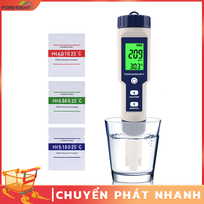 Máy đo độ mặn và độ ph 5 trong 1, dùng để làm vườn và đo độ ph/tds/ec/độ mặn/nhiệt độ