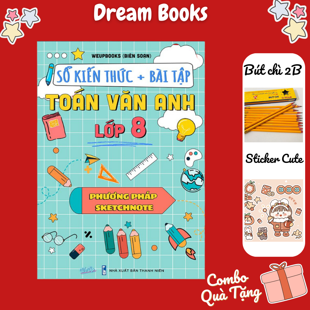 Sổ Tay Kiến Thức + Bài Tập Toán Văn Anh 8- Học Theo Phương Pháp SKETCHNOTE Trang Trí Sticker Sinh Động