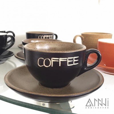 Bộ tách cà phê sứ capuchino màu đen gốm sứ Bát Tràng