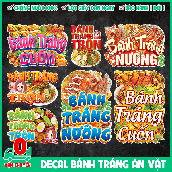 Hình dán decal trang trí tủ kính bánh tráng trộn cuộn nướng decor dán quán xe đẩy hàng ăn vặt