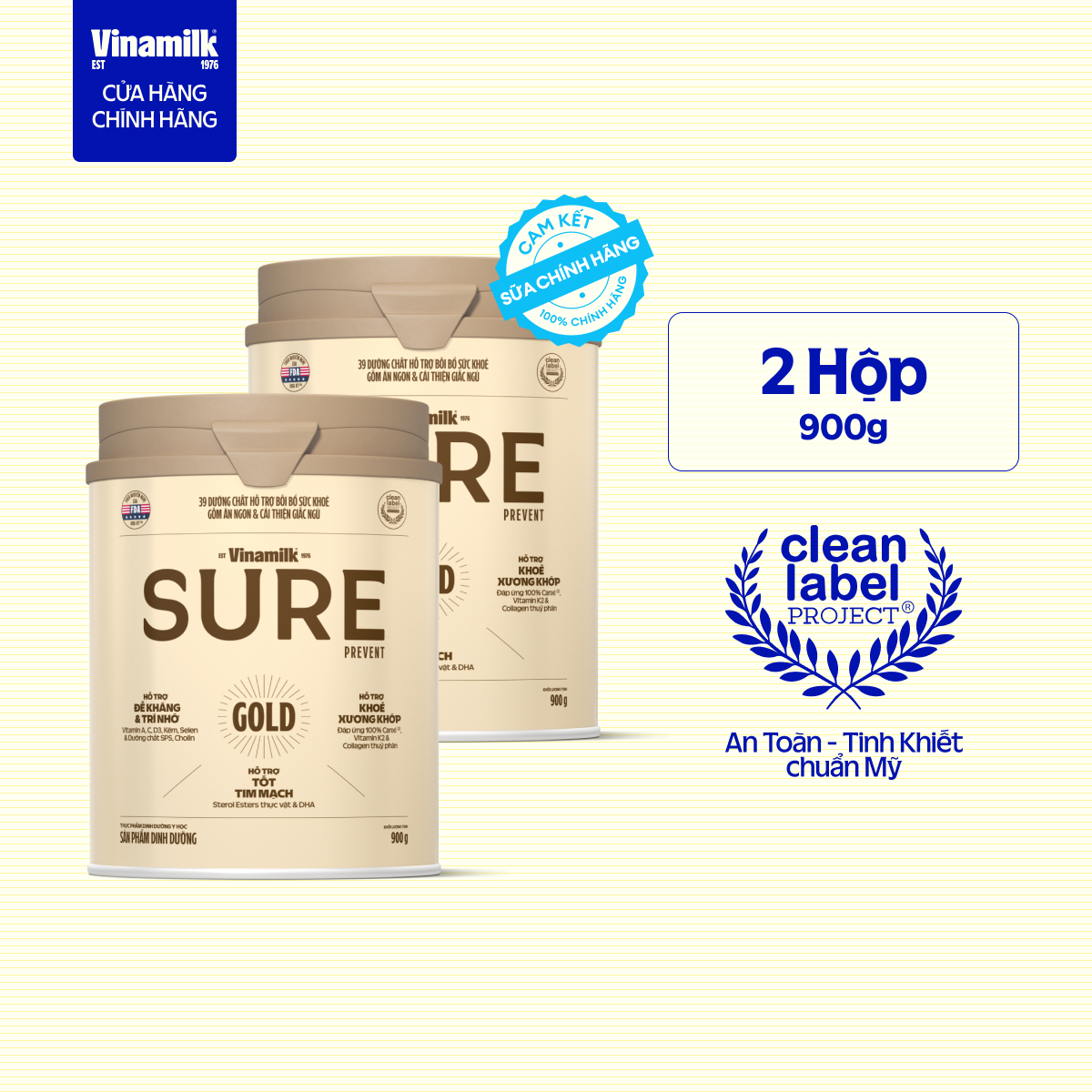 [CÓ THỂ NHẬN BAO BÌ CŨ MỚI] Combo 2 lon Sữa bột cho người lớn tuổi Vinamilk Sure Prevent 900g (Hộp t