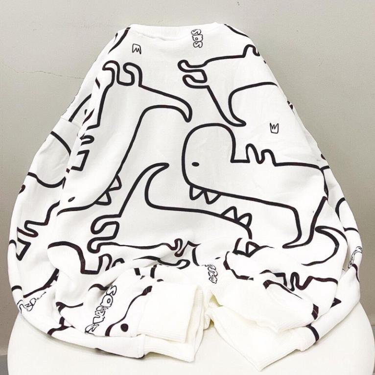 Áo sweater form rộng nỉ hoạ tiết khủng long in kín mẫu hot