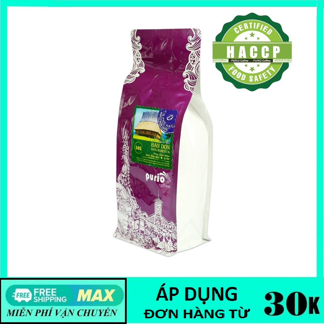 Cà phê hạt bột Robusta, nguyên chất 100%, cafe ngon rang xay mộc Purio Ban Don Robusta 250g