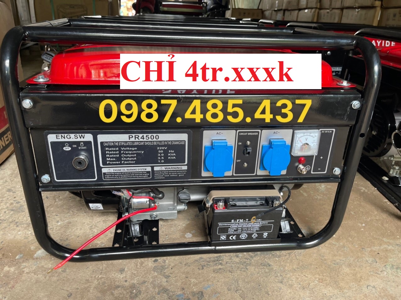 Máy phát điện gia đình 3,5kw có đề - Tặng kèm bánh xe và tay kéo