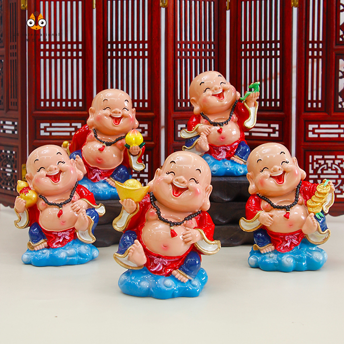 Bộ 05 tượng chibi di lặc 7.5cm cao cấp