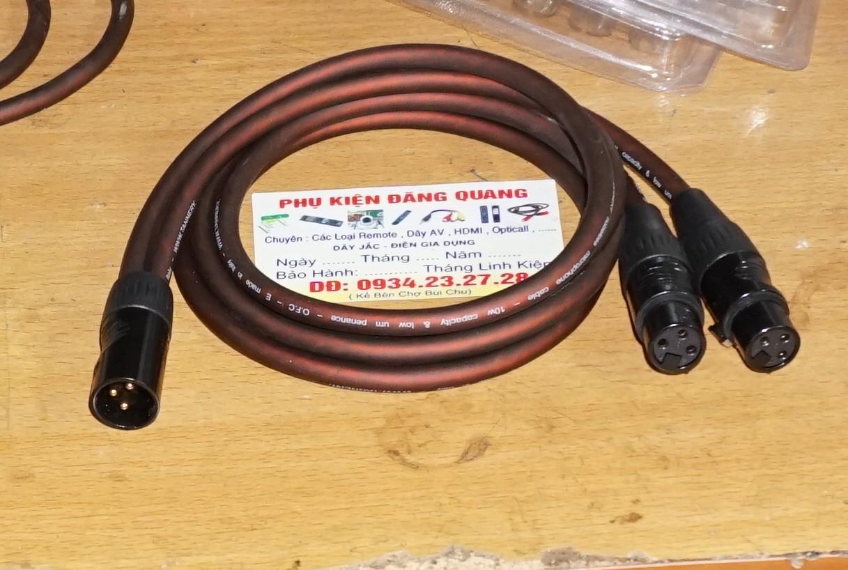 Dây jack chuyển 1 Canon Đực ra 2 Canon Cái dài 1m , dây italy , jack con chân đồng