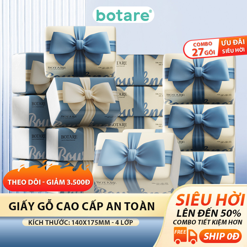 27 Packs of Botare 4-Ply Paper Towels 296 Sheets 175X140Mm - Super Thick Virgin Wood Pulp No Diep Safe for Skin